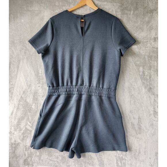 Spanx Airluxe Romper Womens XL Elastic Drawstring Waist Storm Blue Shorts Pocket - Picture 3 of 7